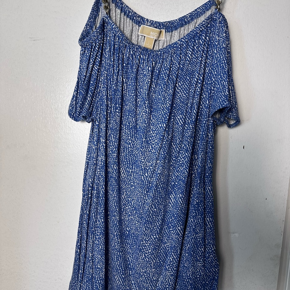Michael Kors blue/white patterned blouse